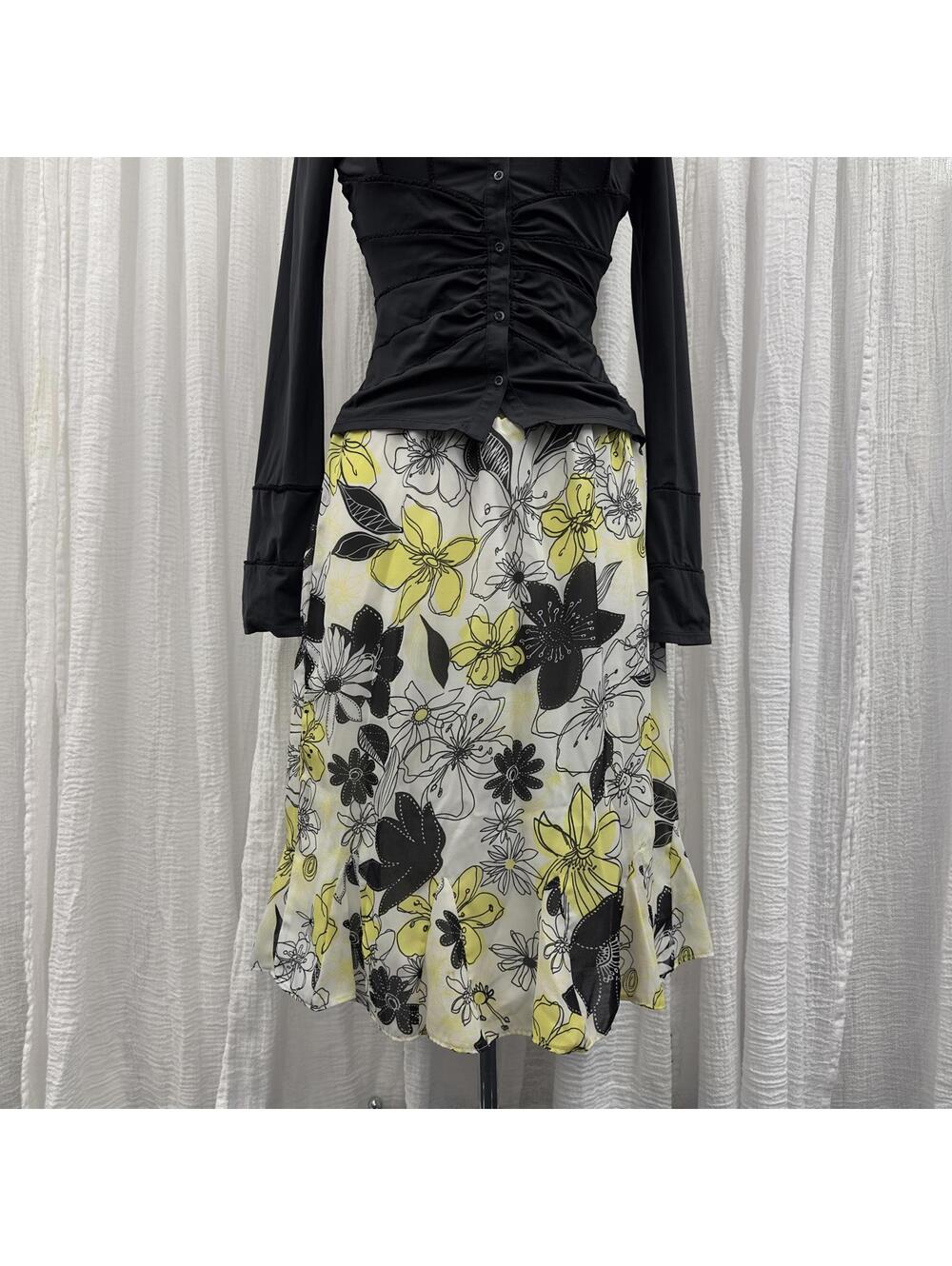 Giorgio Fiorelli Vintage Floral Yellow Black White Skirt (L)